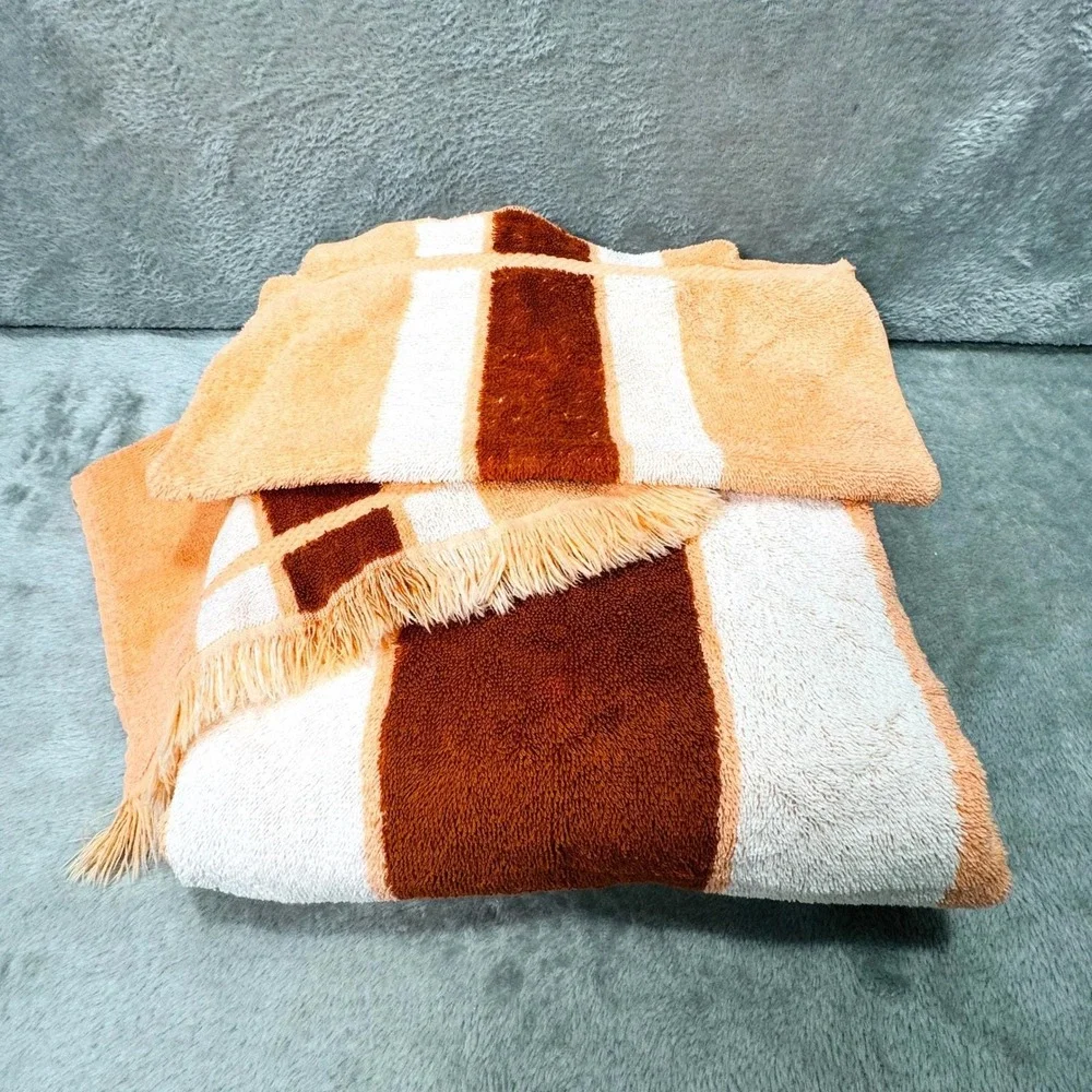 Fieldcrest Cannon Royal Velvet Vintage 3 Piece Towel Set Orange Rust Terry Cloth